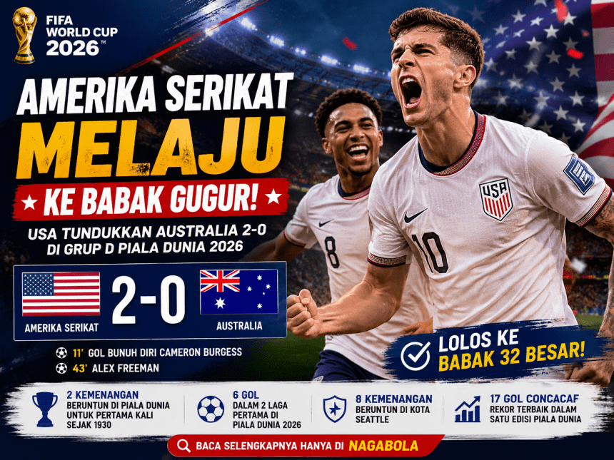 Amerika Serikat Lolos ke Babak Gugur Piala Dunia 2026 Usai Taklukkan Australia 2-0