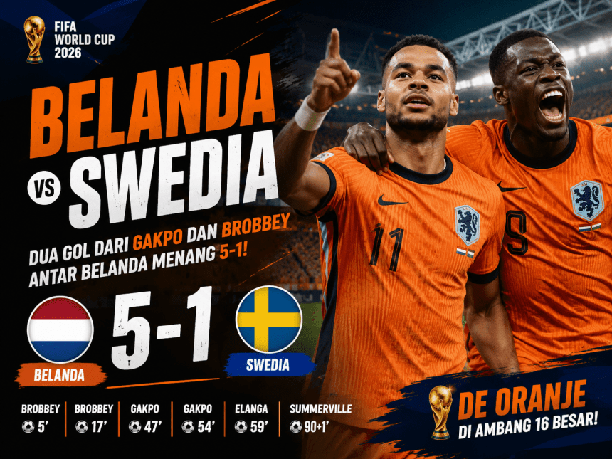 Belanda Pesta Gol ke Gawang Swedia, Gakpo dan Brobbey Bersinar dalam Kemenangan 5-1