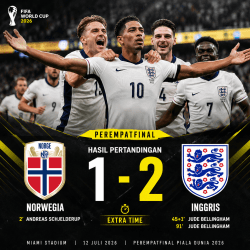 Hasil Norwegia 1-2 Inggris