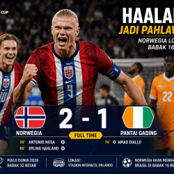 Gol Haaland Bawa Norwegia Singkirkan Pantai Gading