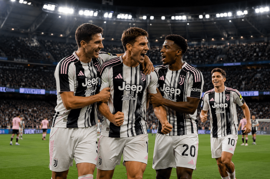 Pemain Juventus merayakan kemenangan melawan Palermo dalam laga pramusim 2026.