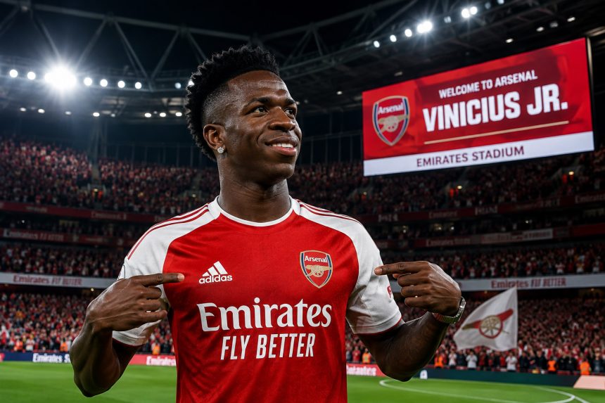 Vinicius Junior dalam rumor transfer Arsenal setelah dikaitkan dengan kepindahan dari Real Madrid. (c) Strategibola.com